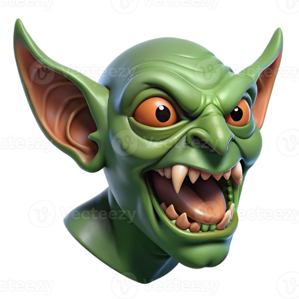 elegant rustic A fearsome goblin head with sharp teeth and pointed ears genuine png