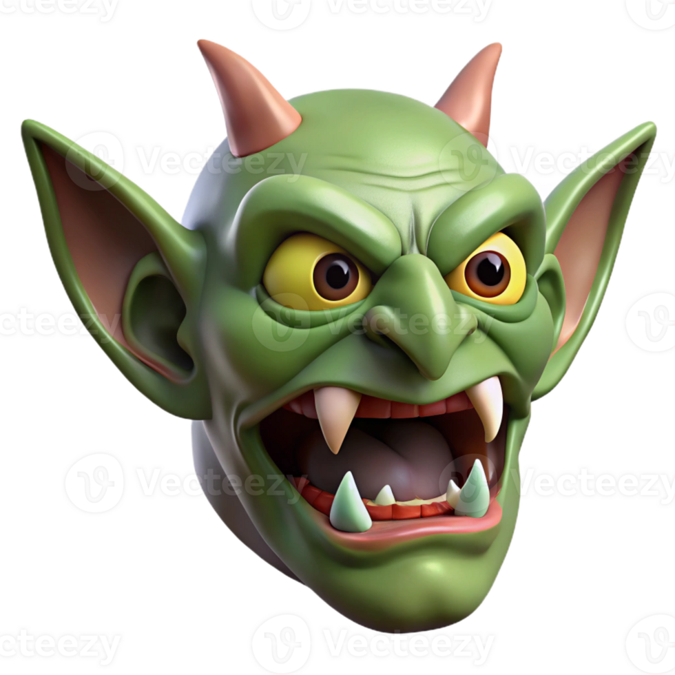 wonderful abstract A fearsome goblin head with sharp teeth and pointed ears authentic png