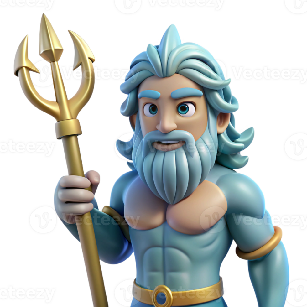 wonderful artistic Poseidon, god of the sea, wielding a trident authentic png