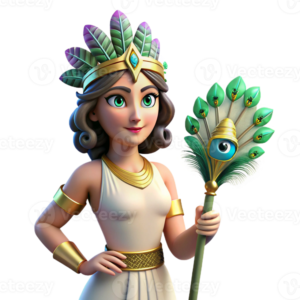 stunning classic Hera, queen of the gods, with a peacock feather high quality png