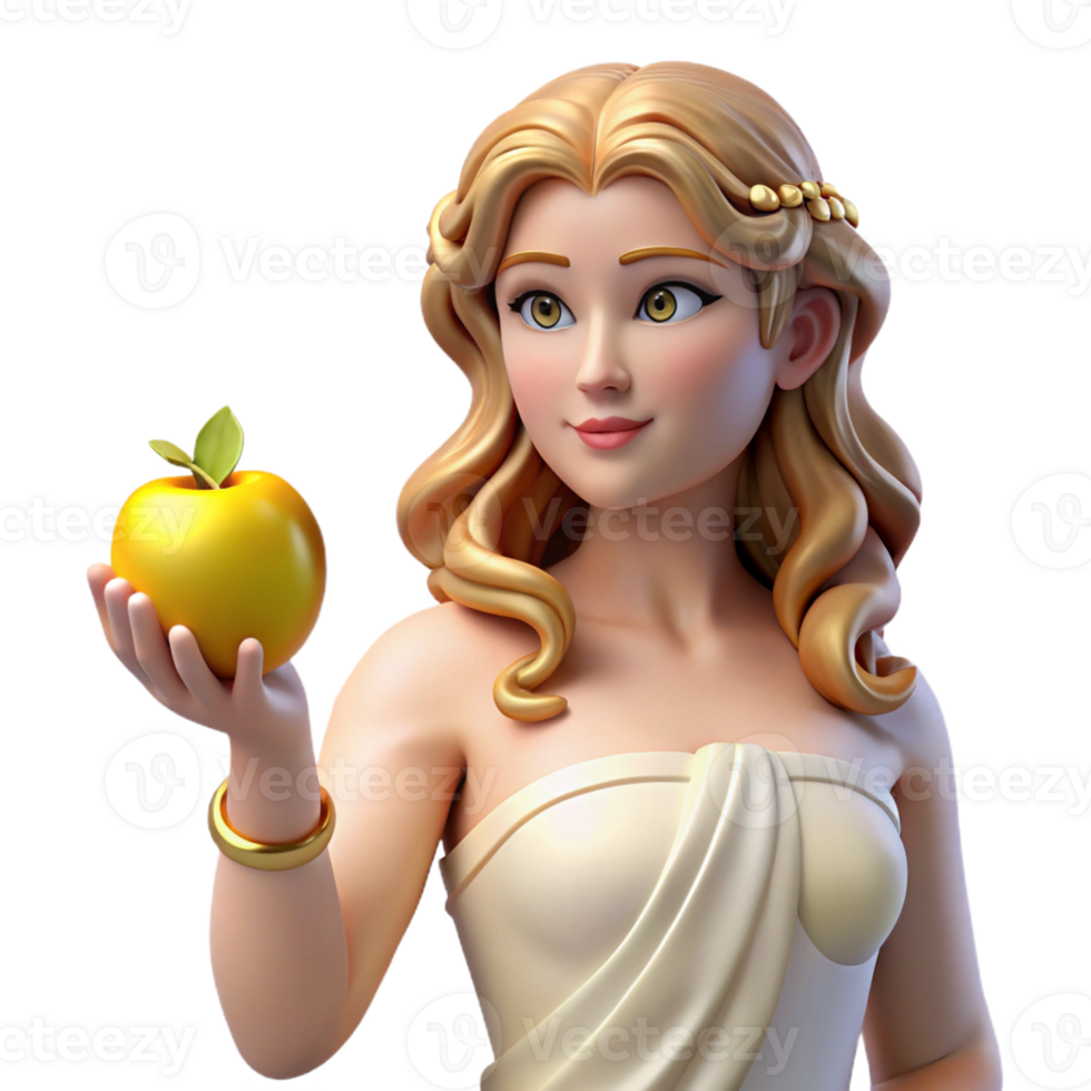 impressive classic Aphrodite, goddess of love and beauty, holding a golden apple high quality png