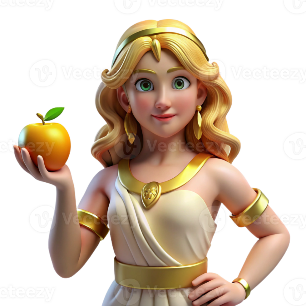elegant rustic Aphrodite, goddess of love and beauty, holding a golden apple professional png