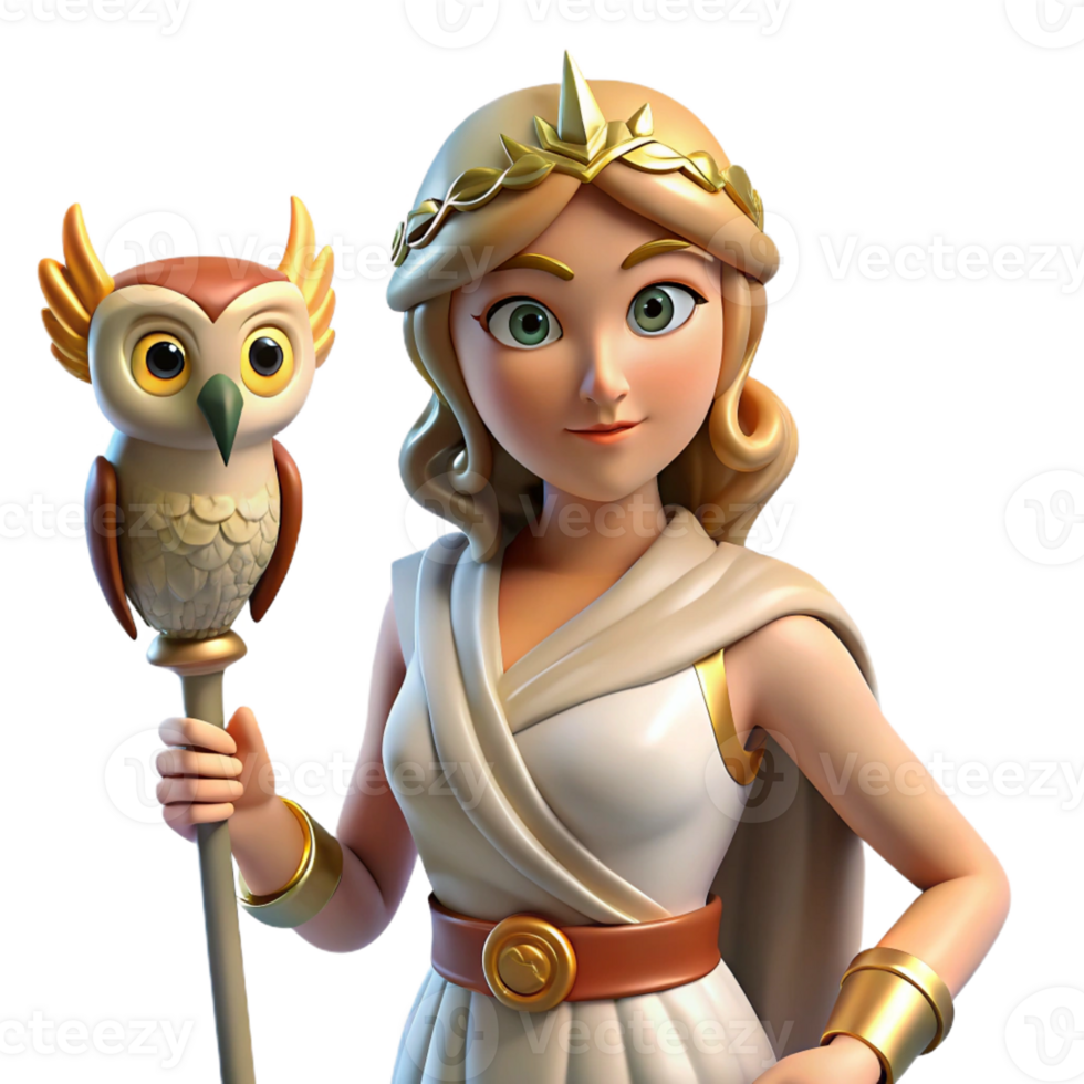 magnificent traditional Athena, goddess of wisdom, with an owl authentic png