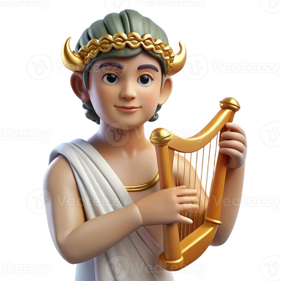 dramatic abstract Apollo, god of music and poetry, playing a lyre detailed png