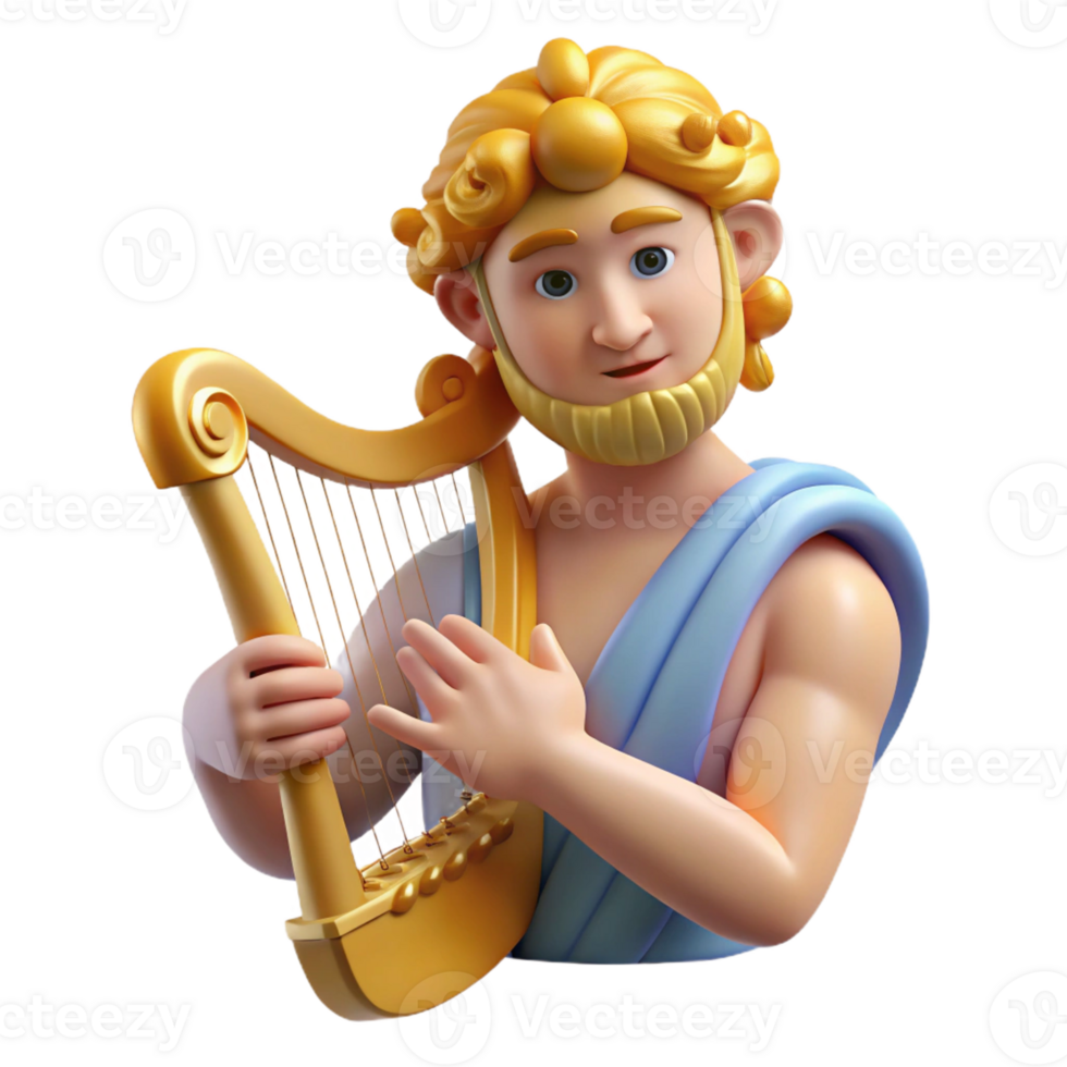 extraordinary modern Apollo, god of music and poetry, playing a lyre high resolution png