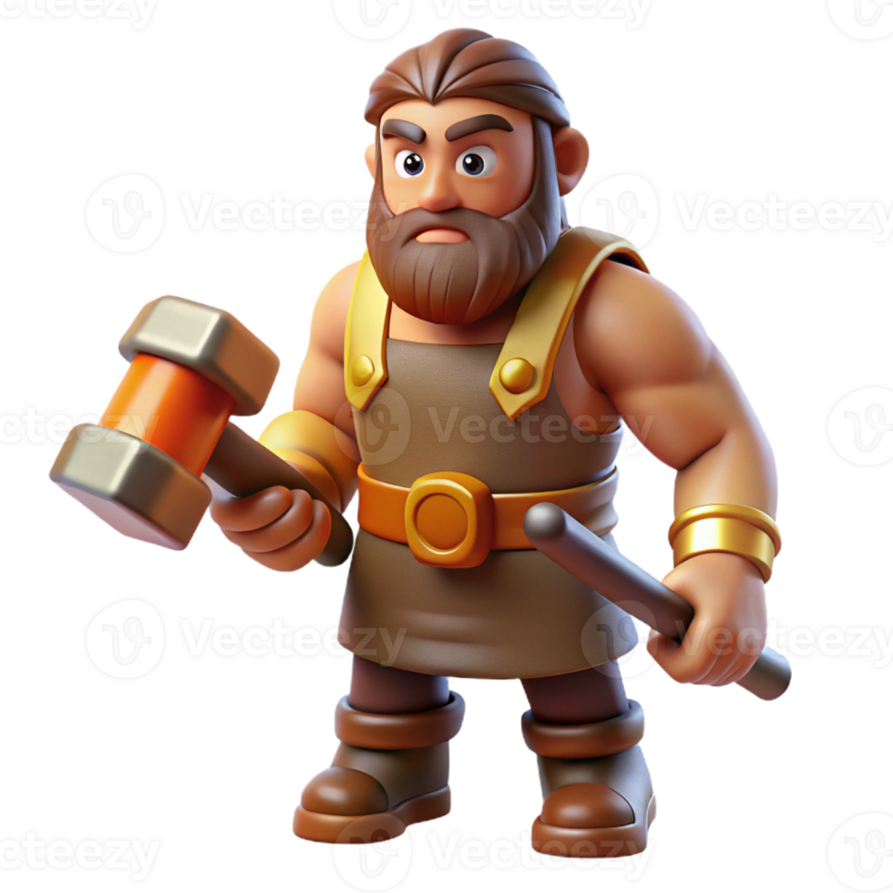 magnificent rustic Hephaestus, god of the forge, with a hammer professional png