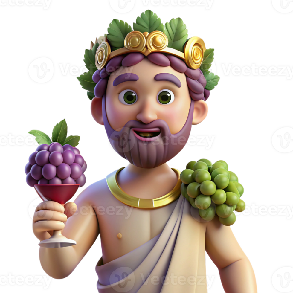 beautiful rustic Dionysus, god of wine, holding a grapevine premium png