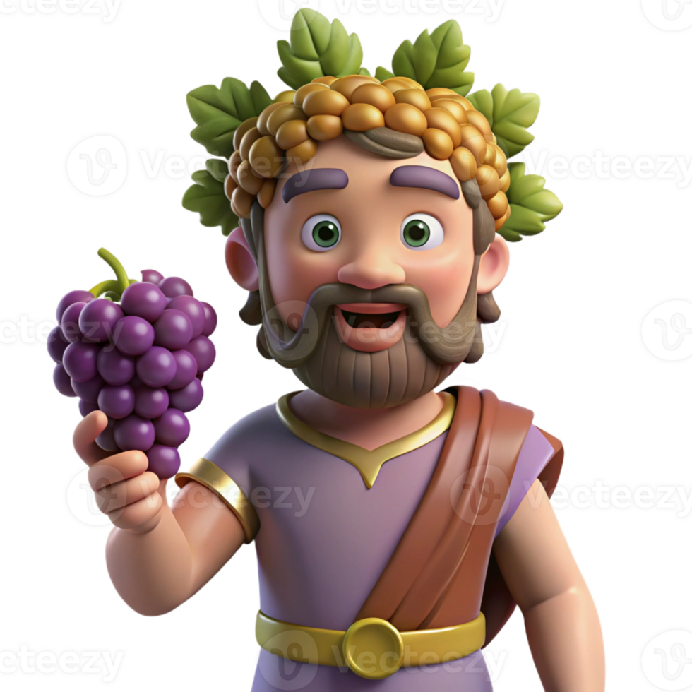serene vintage Dionysus, god of wine, holding a grapevine authentic png