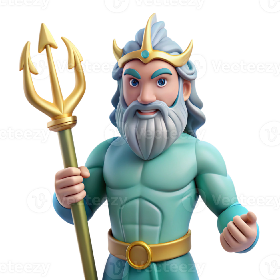 extraordinary abstract Poseidon, God of the Sea, wielding his trident 4K png