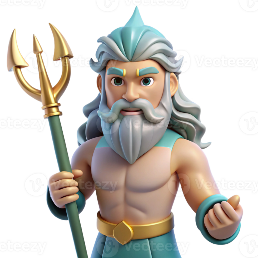 impressive modern Poseidon, God of the Sea, wielding his trident professional png