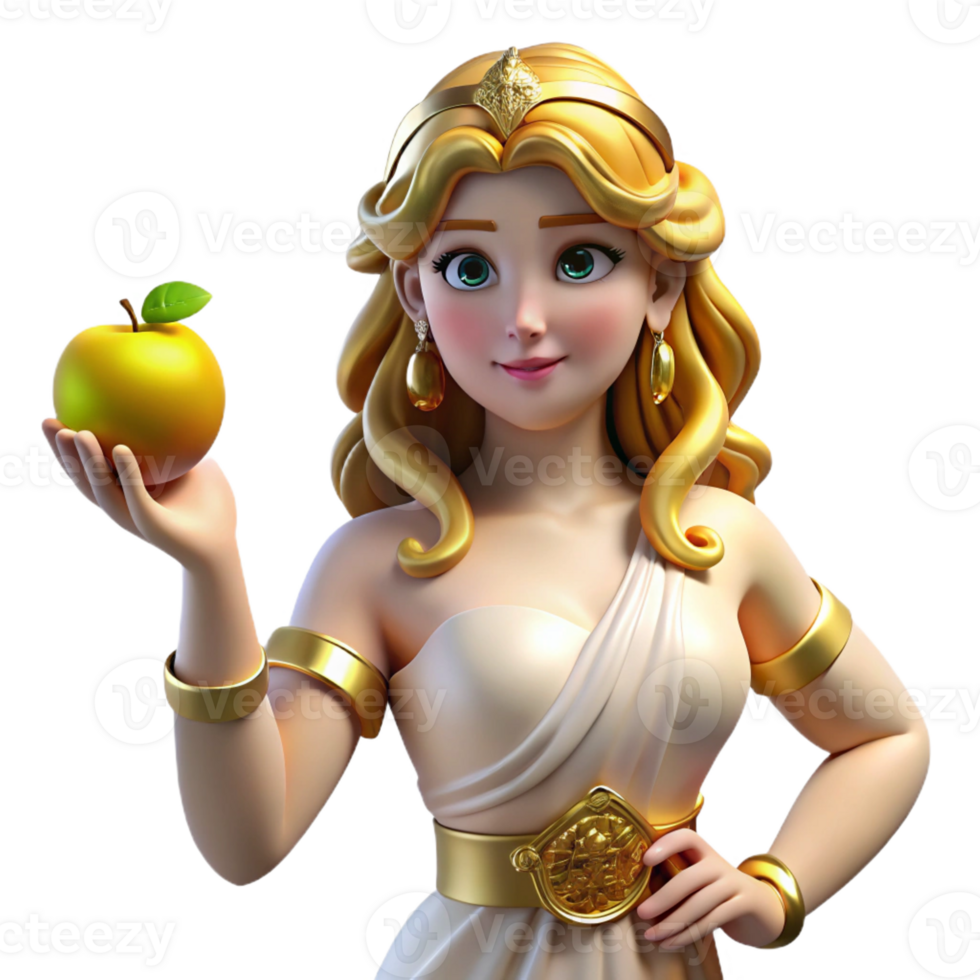 magnificent rustic Aphrodite, Goddess of Love and Beauty, holding a golden apple detailed png