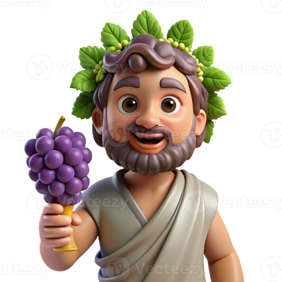 extraordinary creative Dionysus, God of Wine, holding a grapevine high resolution png