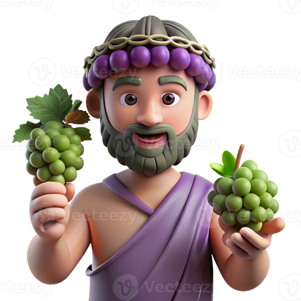 elegant traditional Dionysus, God of Wine, holding a grapevine authentic png
