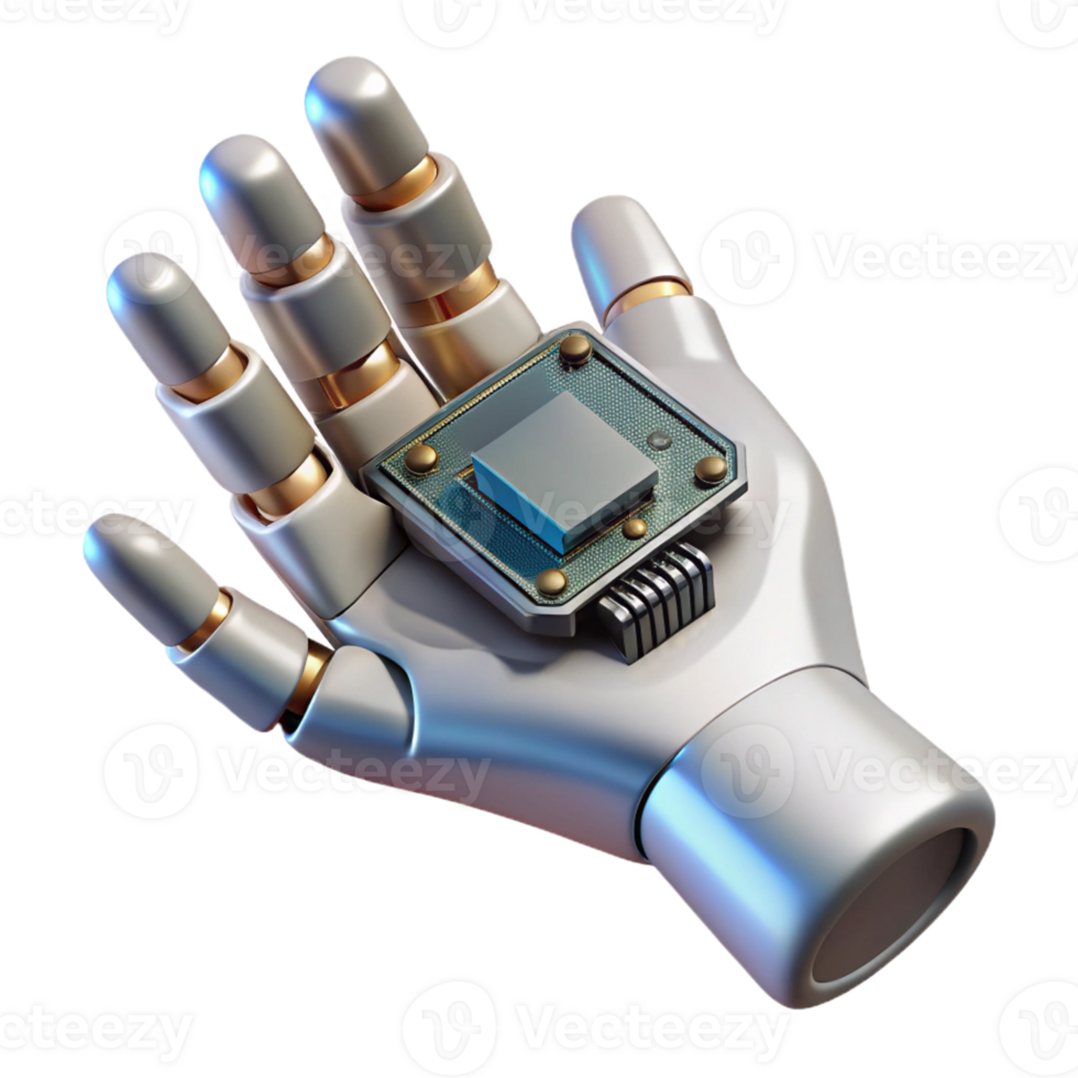 magnificent rustic Highly detailed robotic hand holding a data chip, original png