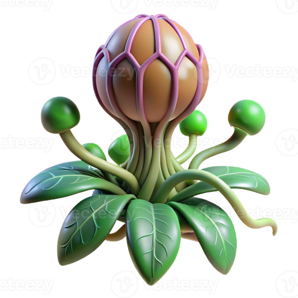 stunning artistic Bioengineered alien plant with pulsating veins, authentic png