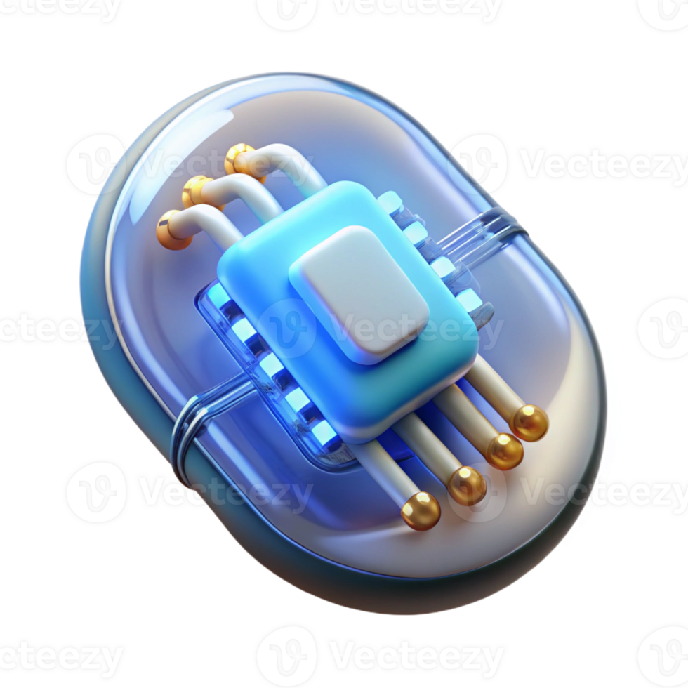 impressive minimalist Advanced medical implant with glowing circuitry, original png