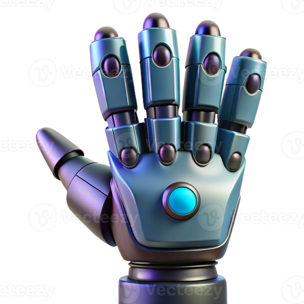 vibrant creative Cyberpunk character portrait, close-up on robotic hand, professional png