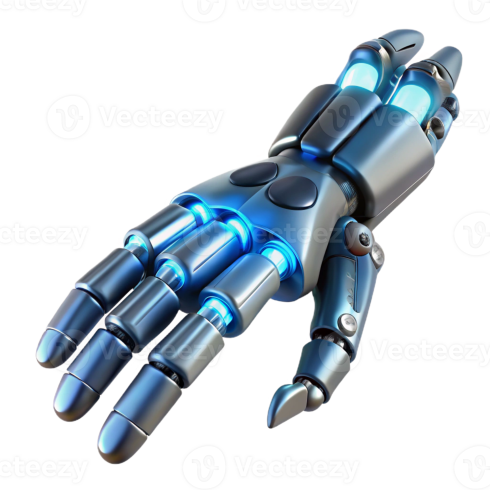 dramatic abstract Cybernetic exoskeleton arm with glowing joints, high quality png