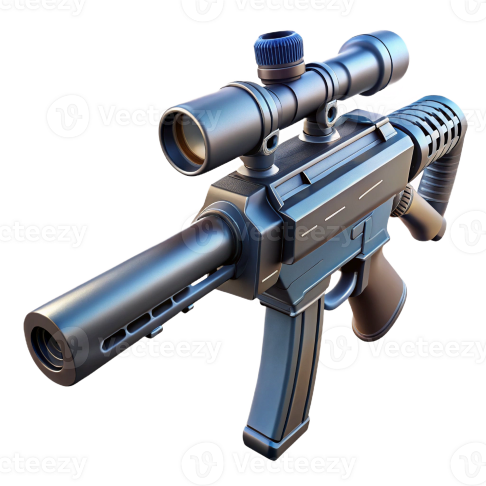 serene modern Futuristic rifle with scope and silencer, high resolution png