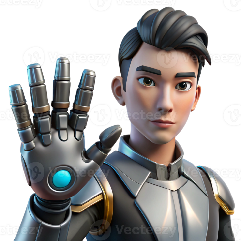 magnificent modern Cyberpunk character portrait, close-up on robotic hand, high quality png