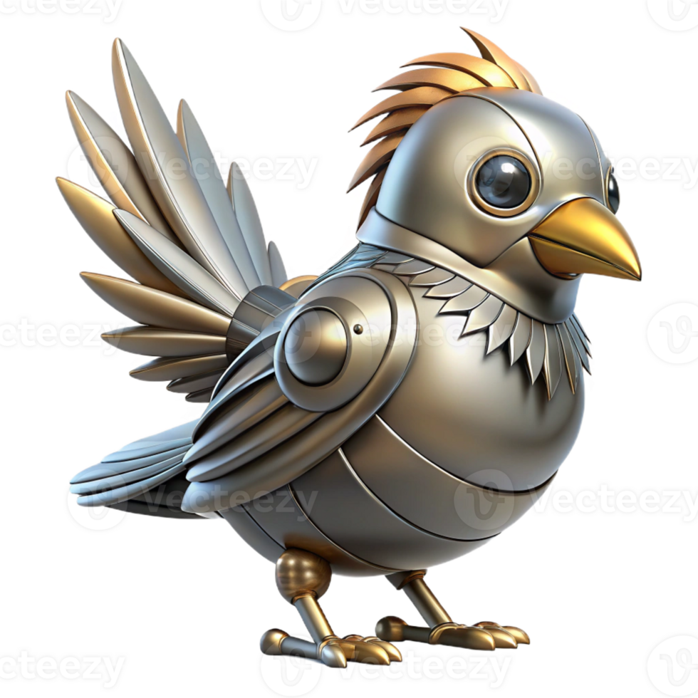 wonderful rustic Realistic robotic bird with metallic feathers, authentic png