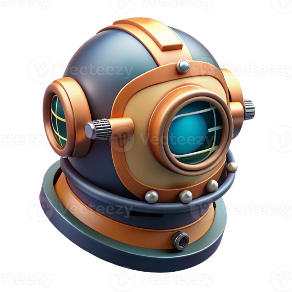 vibrant abstract Futuristic diving helmet with integrated HUD, high resolution png