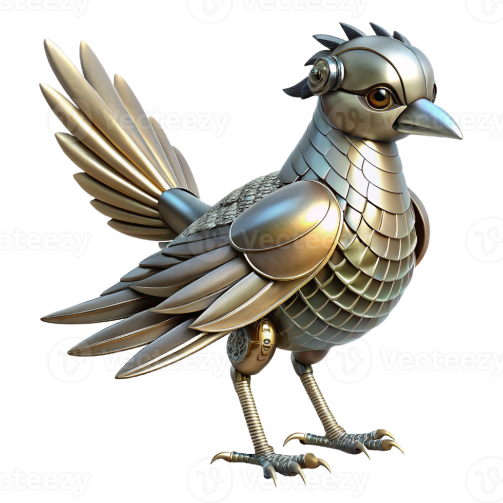 beautiful abstract Realistic robotic bird with metallic feathers, exclusive png