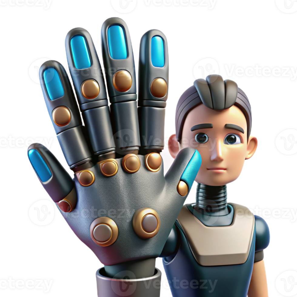 extraordinary minimalist Cyberpunk character portrait, close-up on robotic hand, original png