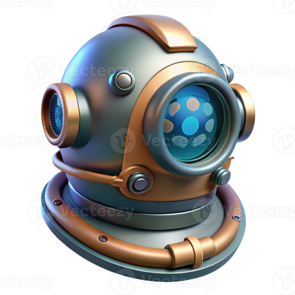 impressive minimalist Futuristic diving helmet with integrated HUD, high quality png