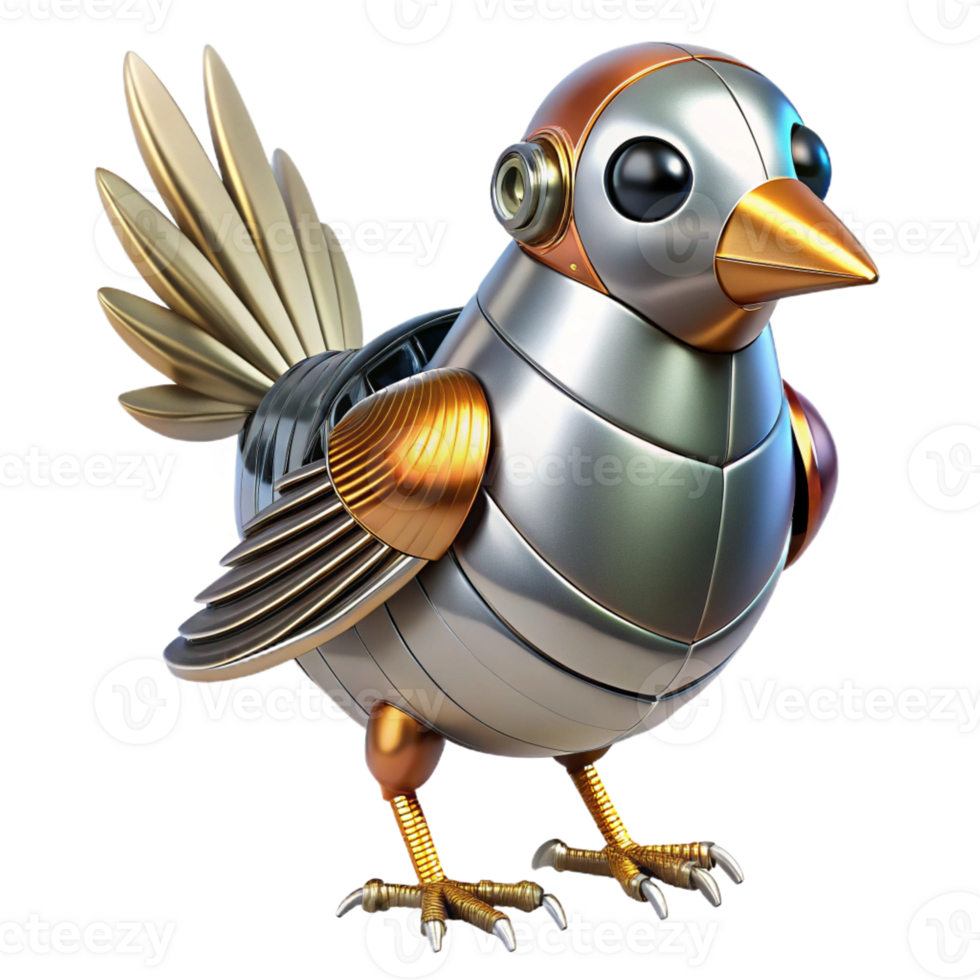 extraordinary modern Realistic robotic bird with metallic feathers, high quality png
