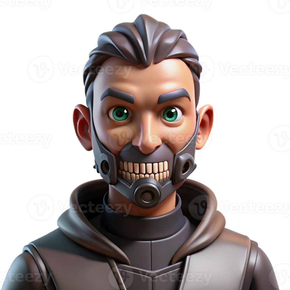 stunning modern Cyberpunk character portrait, close-up on cybernetic jaw, high quality png