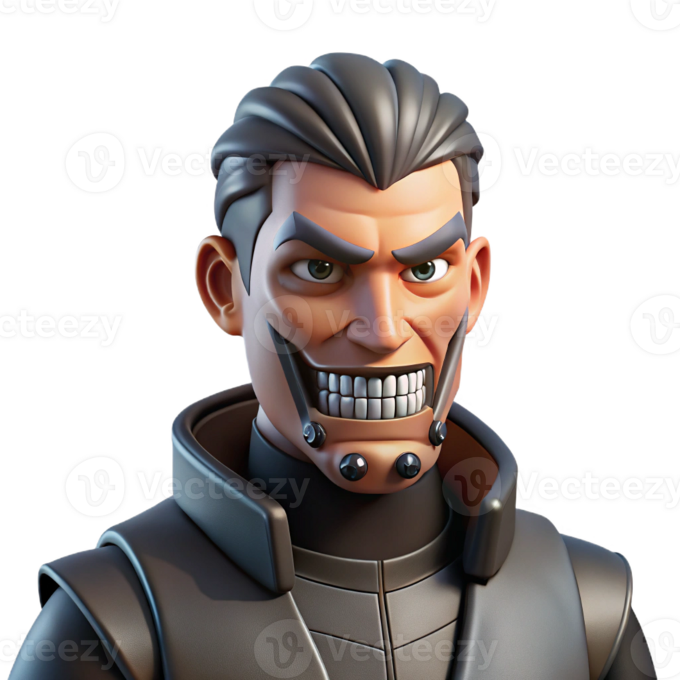 impressive rustic Cyberpunk character portrait, close-up on cybernetic jaw, detailed png