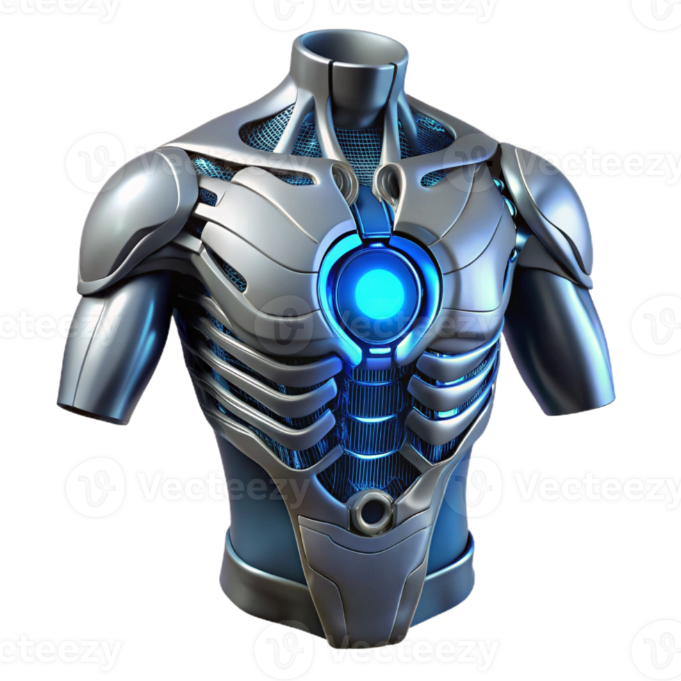 serene creative Cybernetic exoskeleton torso with glowing core, authentic png