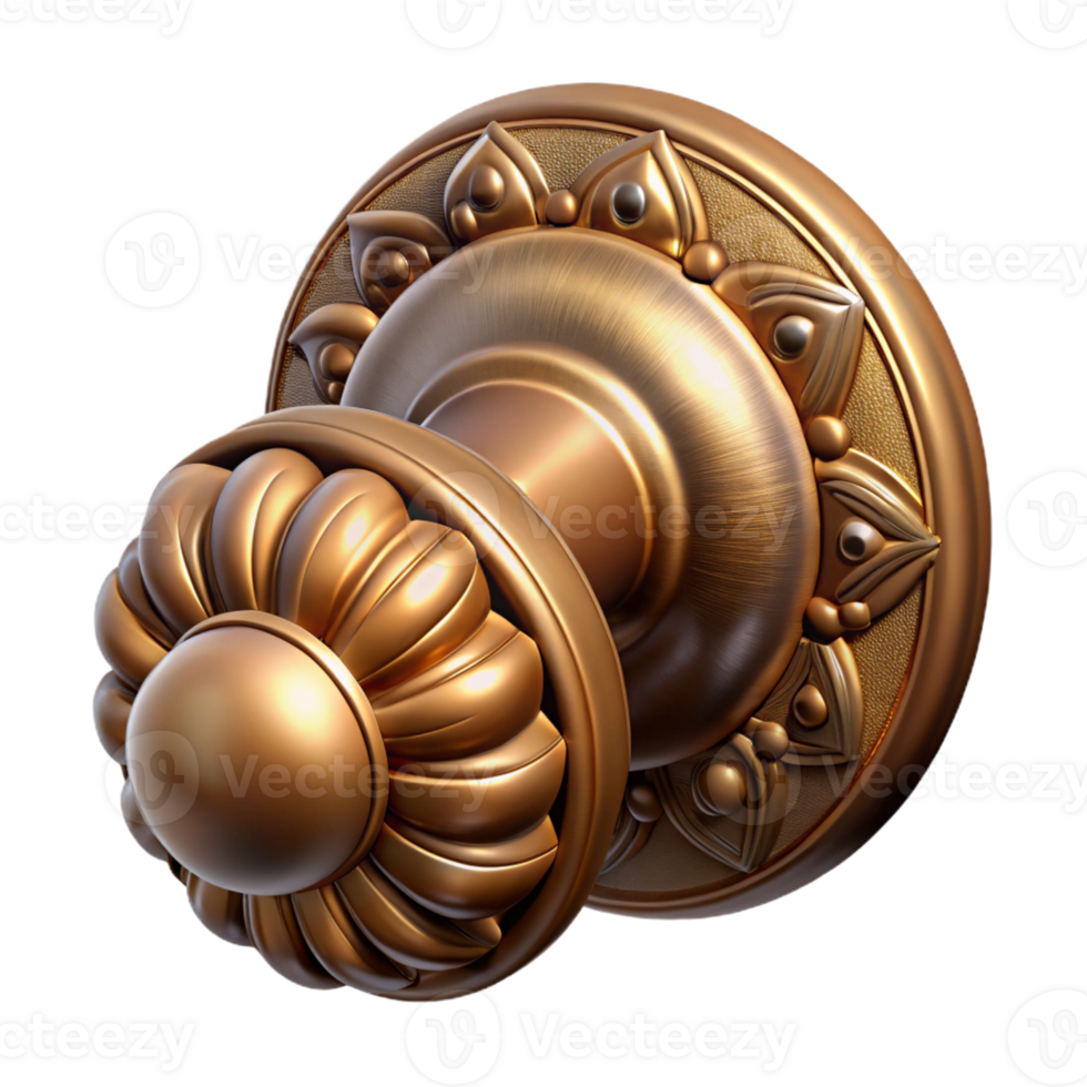 extraordinary abstract Single brass door knob, ornate Victorian style, 4K png