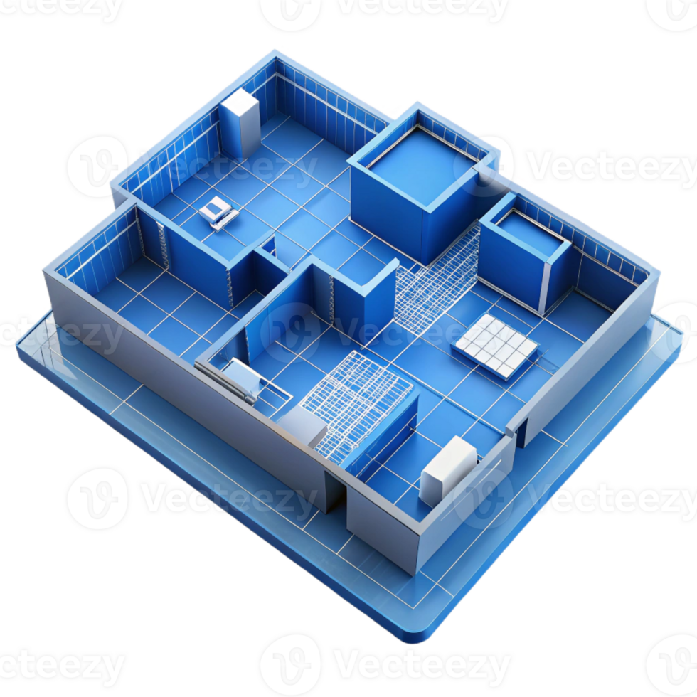 beautiful artistic Architectural drawing, floor plan, blueprint style, authentic png