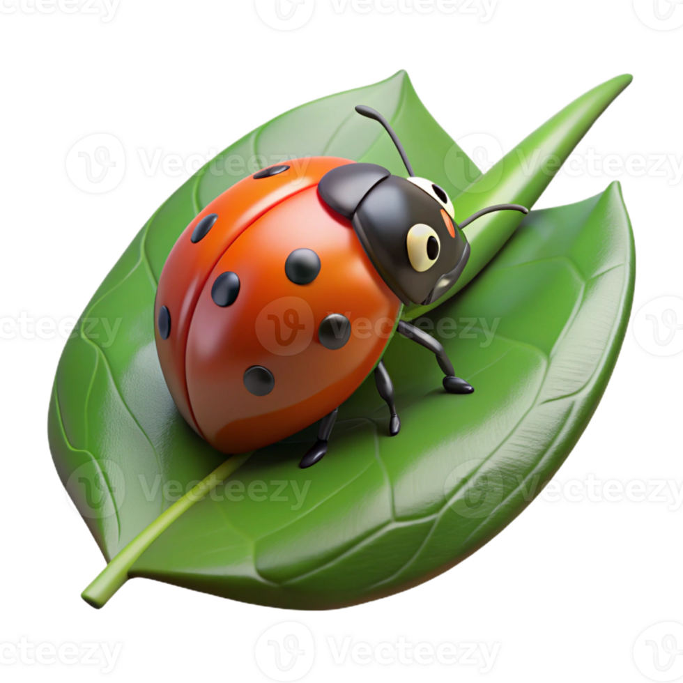 dramatic creative Large ladybug on a leaf fragment 4K png