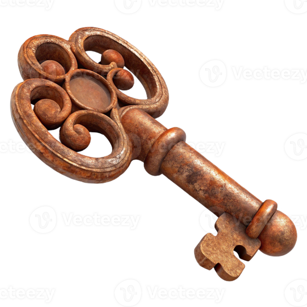 beautiful minimalist A rusty, ancient key with intricate carvings 4K png
