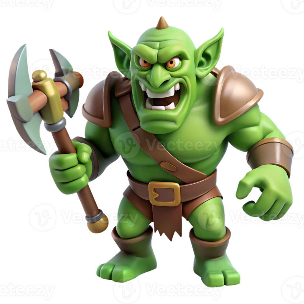 dramatic creative A snarling orc with a battle-axe detailed png