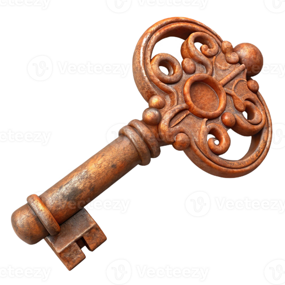 impressive contemporary A rusty, ancient key with intricate carvings professional png