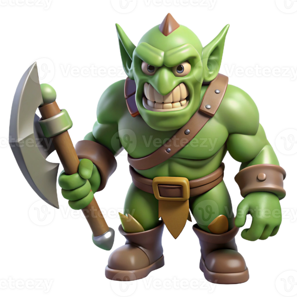 elegant artistic A snarling orc with a battle-axe detailed png