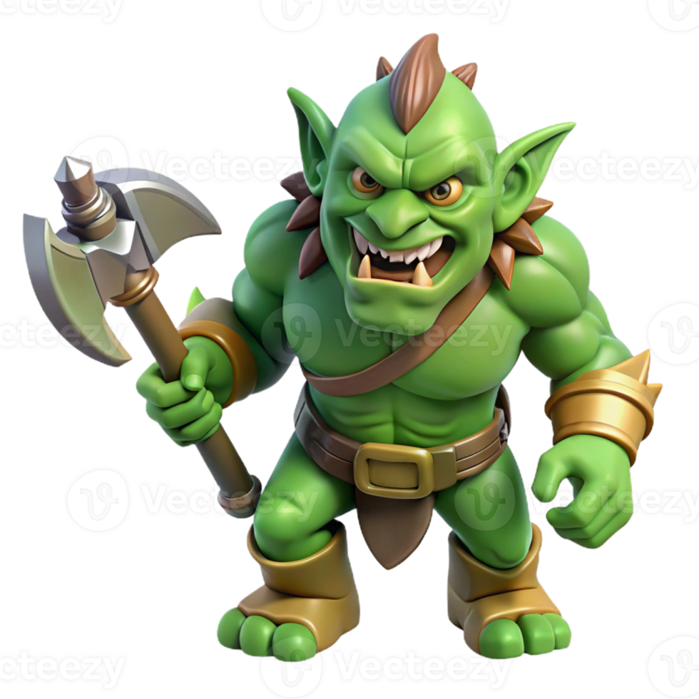 dramatic vintage A snarling orc with a battle-axe genuine png