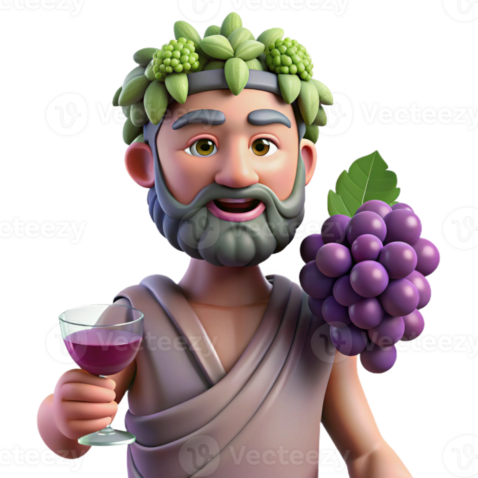 serene vintage Dionysus, God of Wine, holding grapes, authentic png