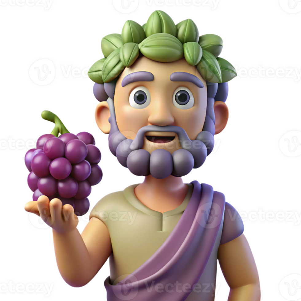 stunning vintage Dionysus, God of Wine, holding grapes, high resolution png