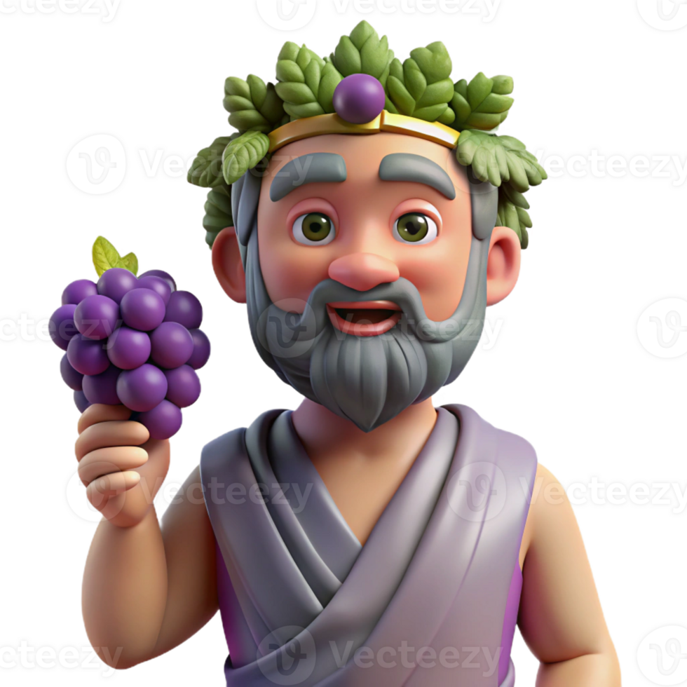 magnificent modern Dionysus, God of Wine, holding grapes, professional png