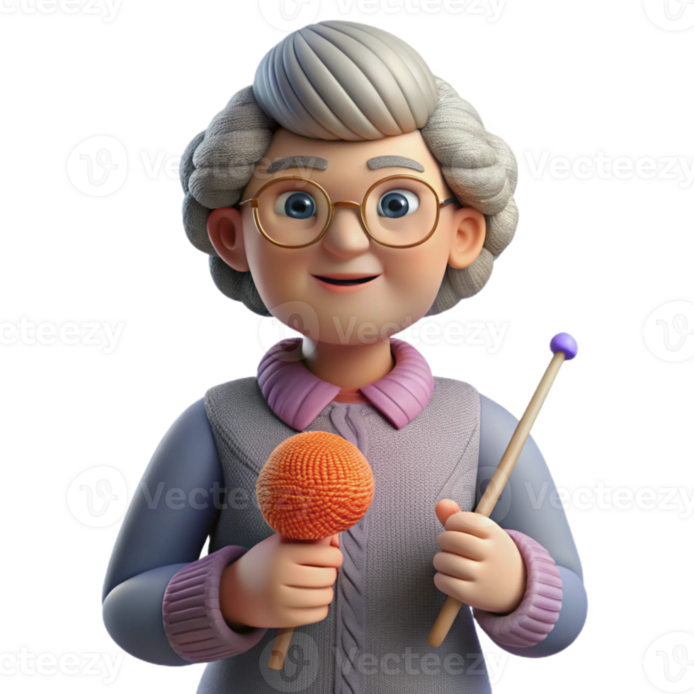 extraordinary vintage Senior woman with knitting needles 4K png