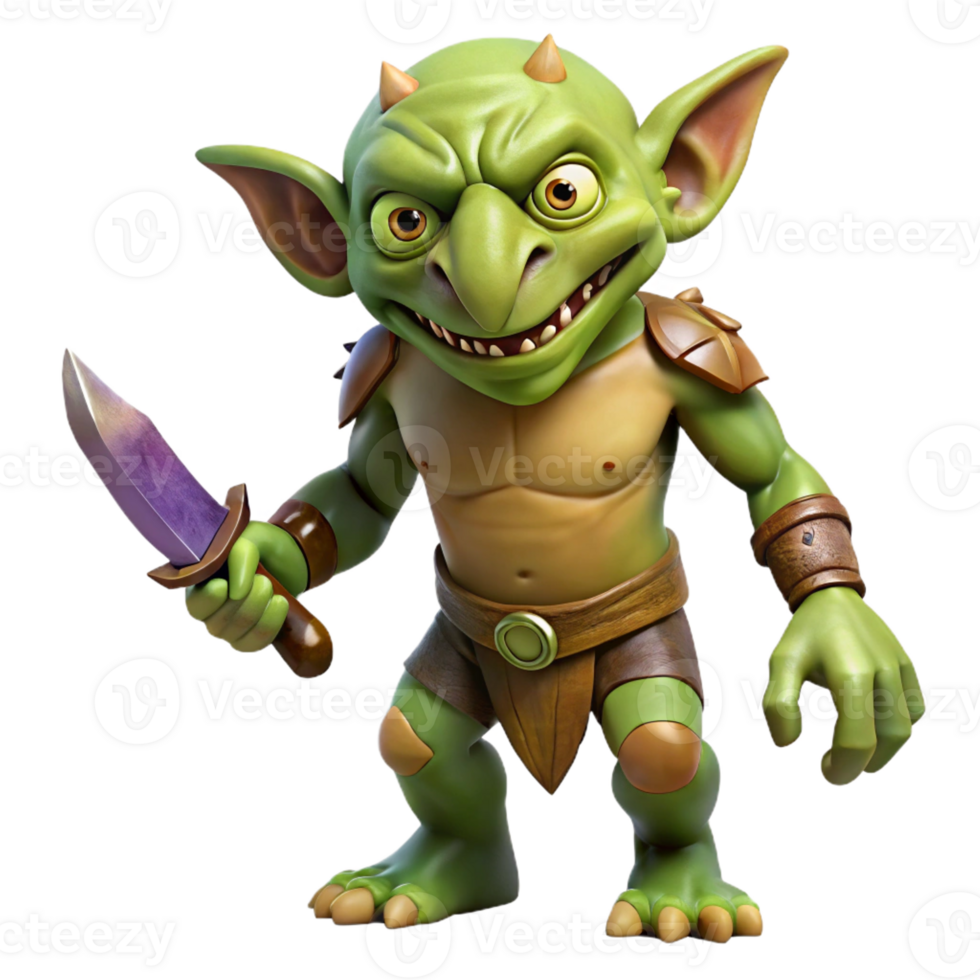 elegant minimalist A grotesque goblin, holding a rusty knife exclusive png
