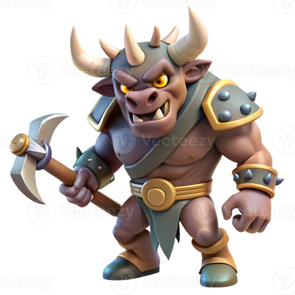 beautiful classic A fearsome minotaur, wielding a battle-axe high quality png
