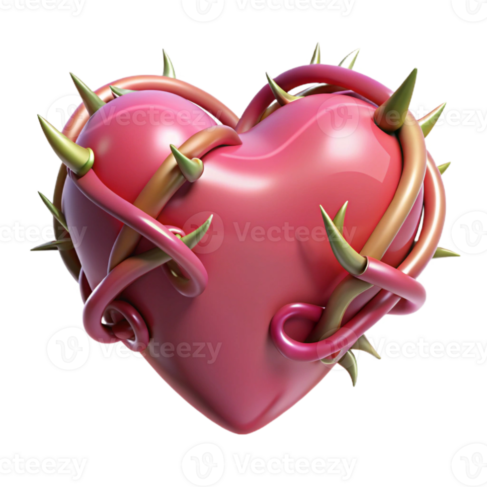 elegant classic A stylized heart, adorned with thorns and vines authentic png