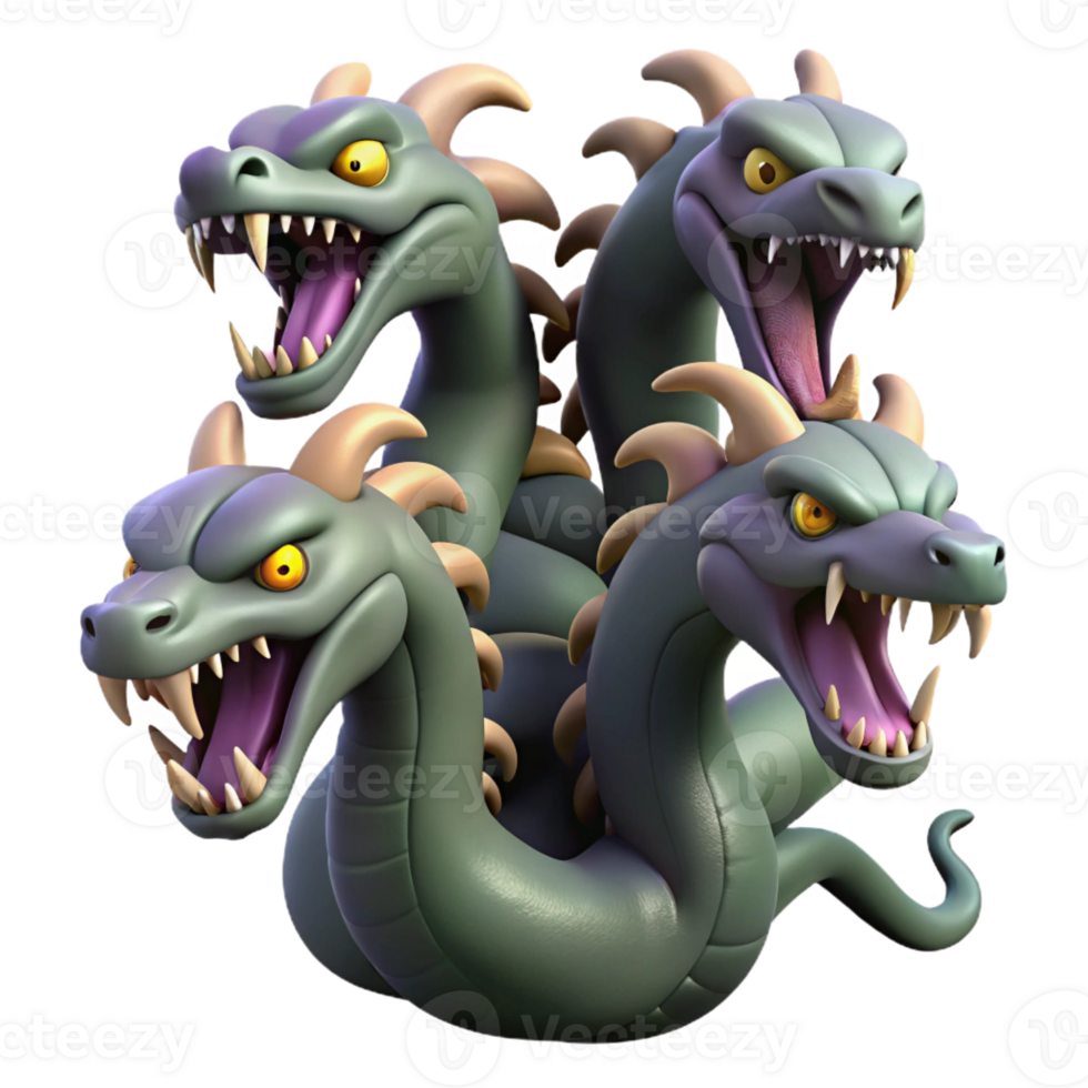 magnificent traditional A mythical hydra, multiple heads hissing 4K png