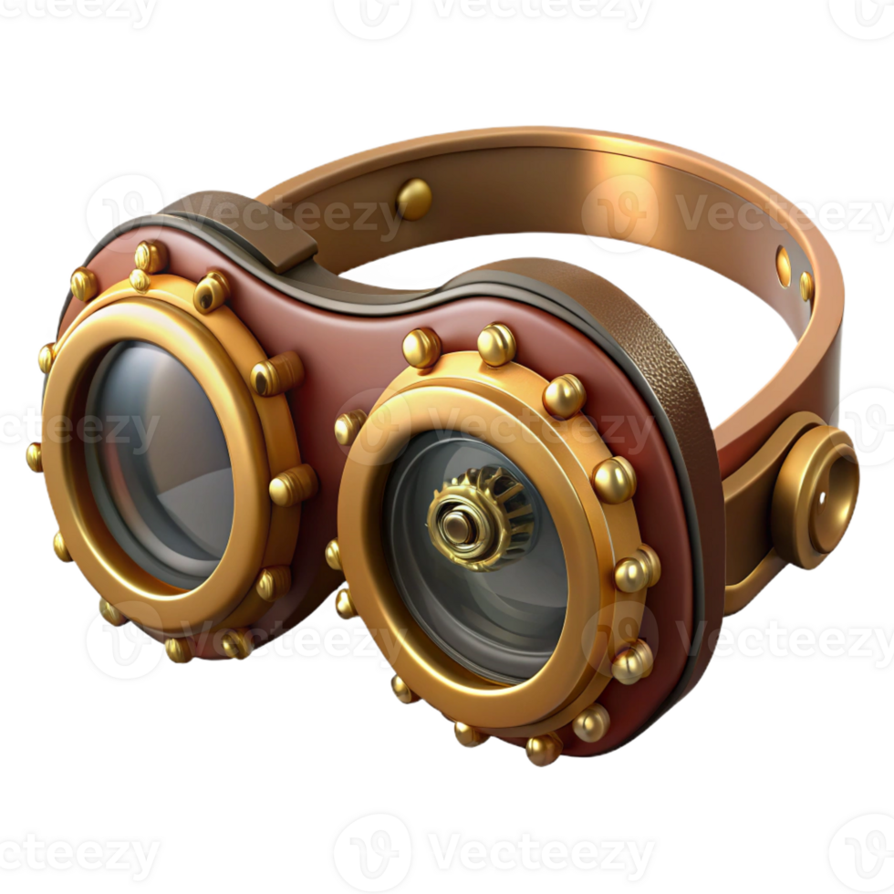 impressive minimalist Steampunk goggles with intricate brass gears and leather straps genuine png